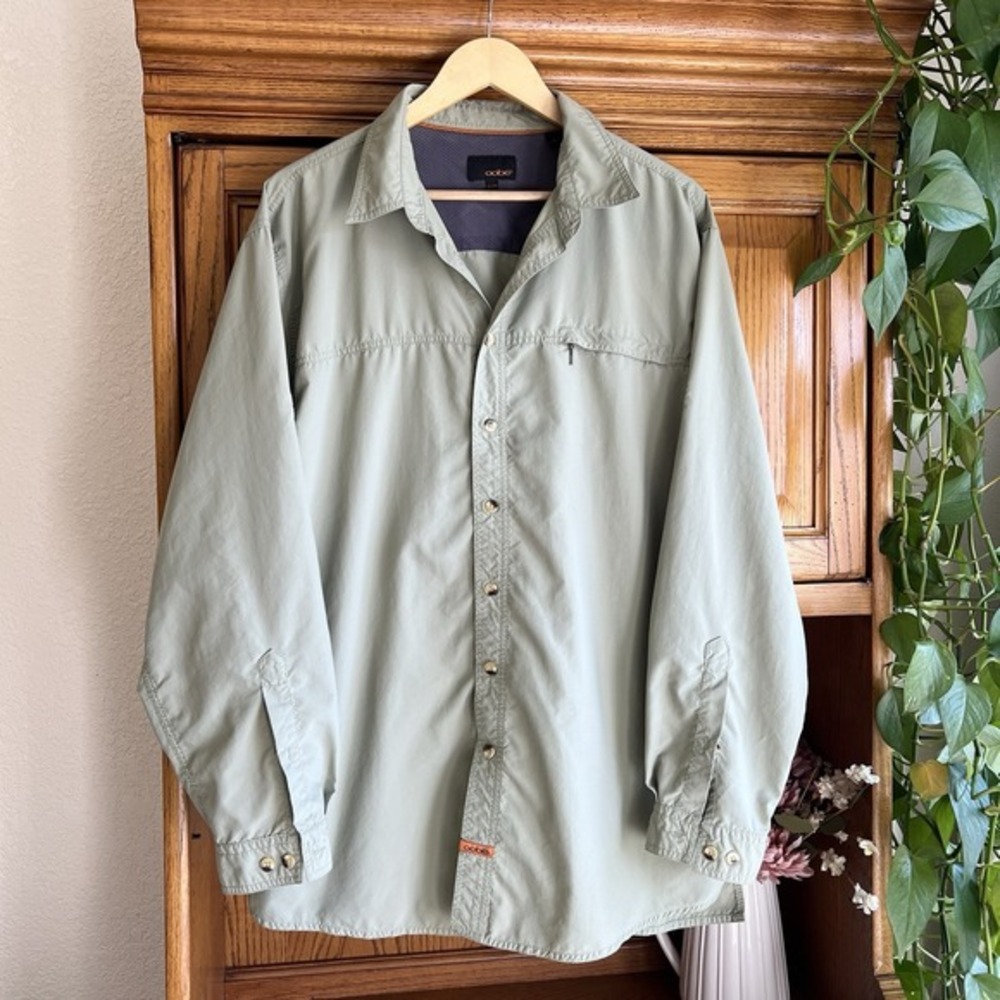 Oobe Mens XL Long‎ Sleeve Button Down Fishing Shirt Sage Green Nylon Ventilated